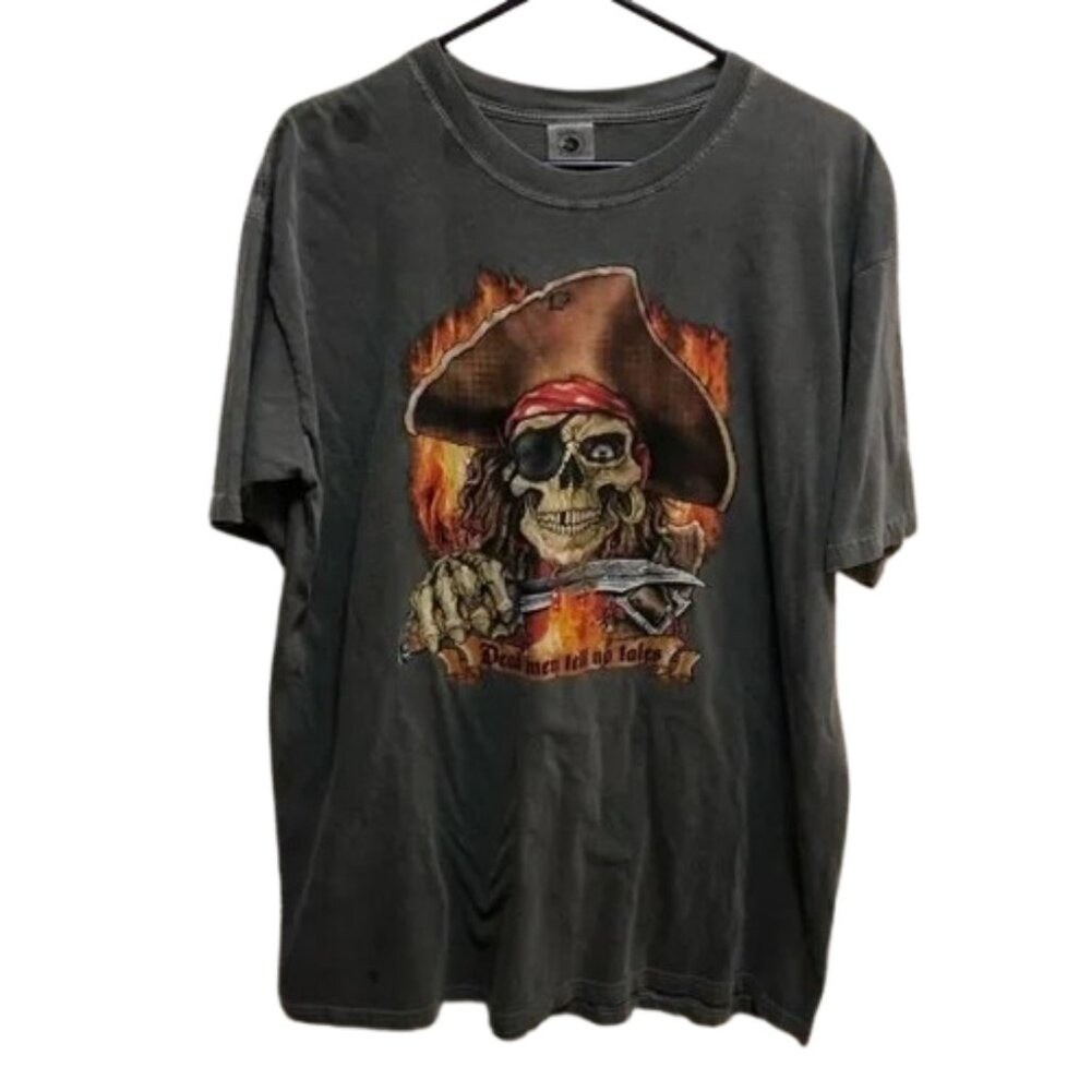 Authentic Pigment Mens Pirate Skeleton Dead Men Tell No Tales Graphic T-Shirt L